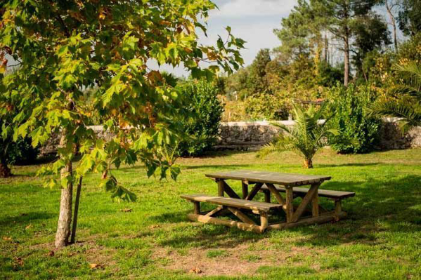 Picture of Garden table with benches in 1/2 wooden trunks