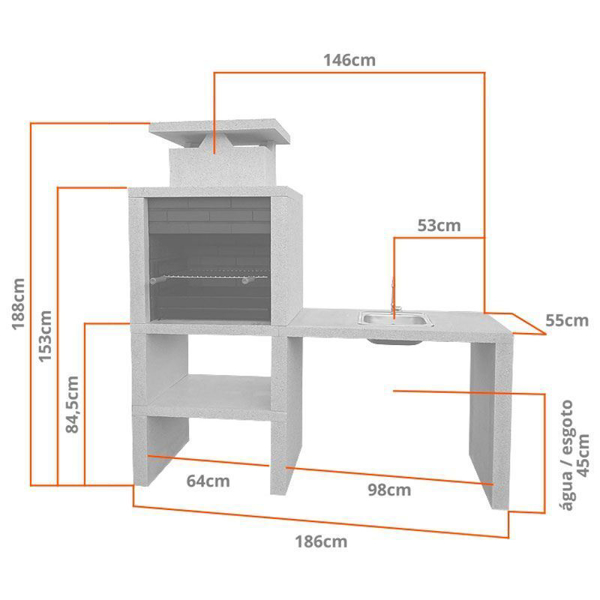 Bild von Grillkamin, Arbeitsbalkon mit Spüle und 60 Tischgrill 609