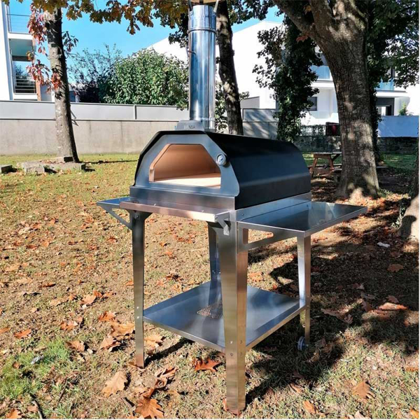 Picture of black Brasa pizza oven with trolley stand