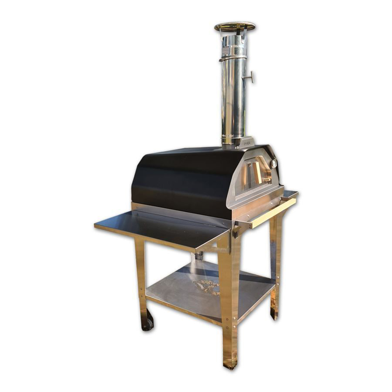 Picture of black Brasa pizza oven with trolley stand