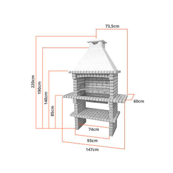 Foto de Barbacoa de ladrillo refractario 110-c con parrilla de 60cm y chimenea