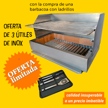 al comprar una barbacoa con ladrillos, le ofrecemos un juego de 3 utensilios en inox