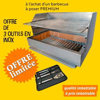 à l'achat du barbecue en inox à poser avec briques avec briques réfractaires, nous offrons un sac de 3 outils en inox