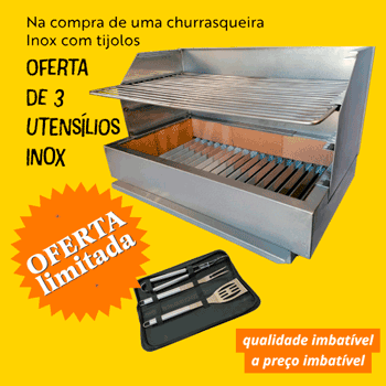 Na compra de uma churrasqueira em inox com tijolos, oferecemos um conjunto de 3 utensílios em Inox