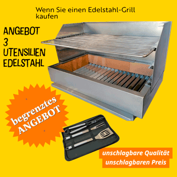 beim Kauf eines Edelstahl-Tischgrills mit Ziegeln, bieten wir Ihnen eine Tasche mit 3 Edelstahl-Utensilien an 