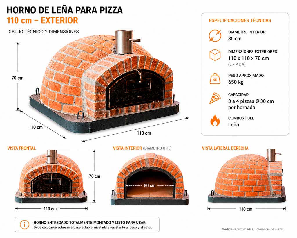 Horno de leña 110 cm medidas y especificaciones técnicas