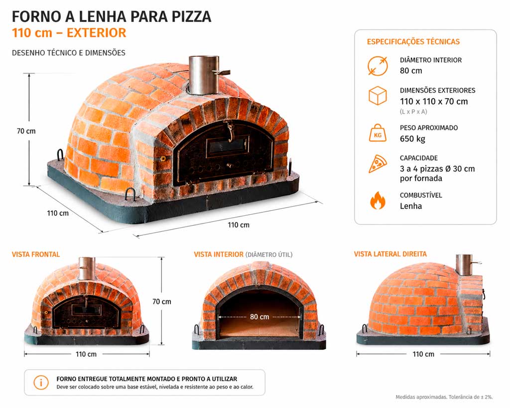 Forno a lenha 110 cm dimensões e especificações técnicas