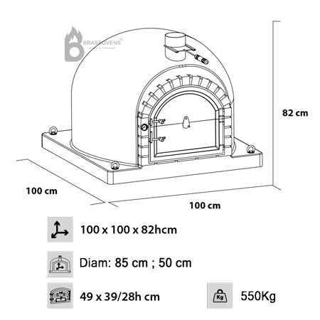 wood-fired oven measurements 100 cm